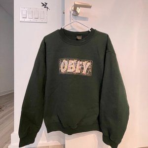 Obey Sweatshirt Medium Long Sleeve Crew Neck Green